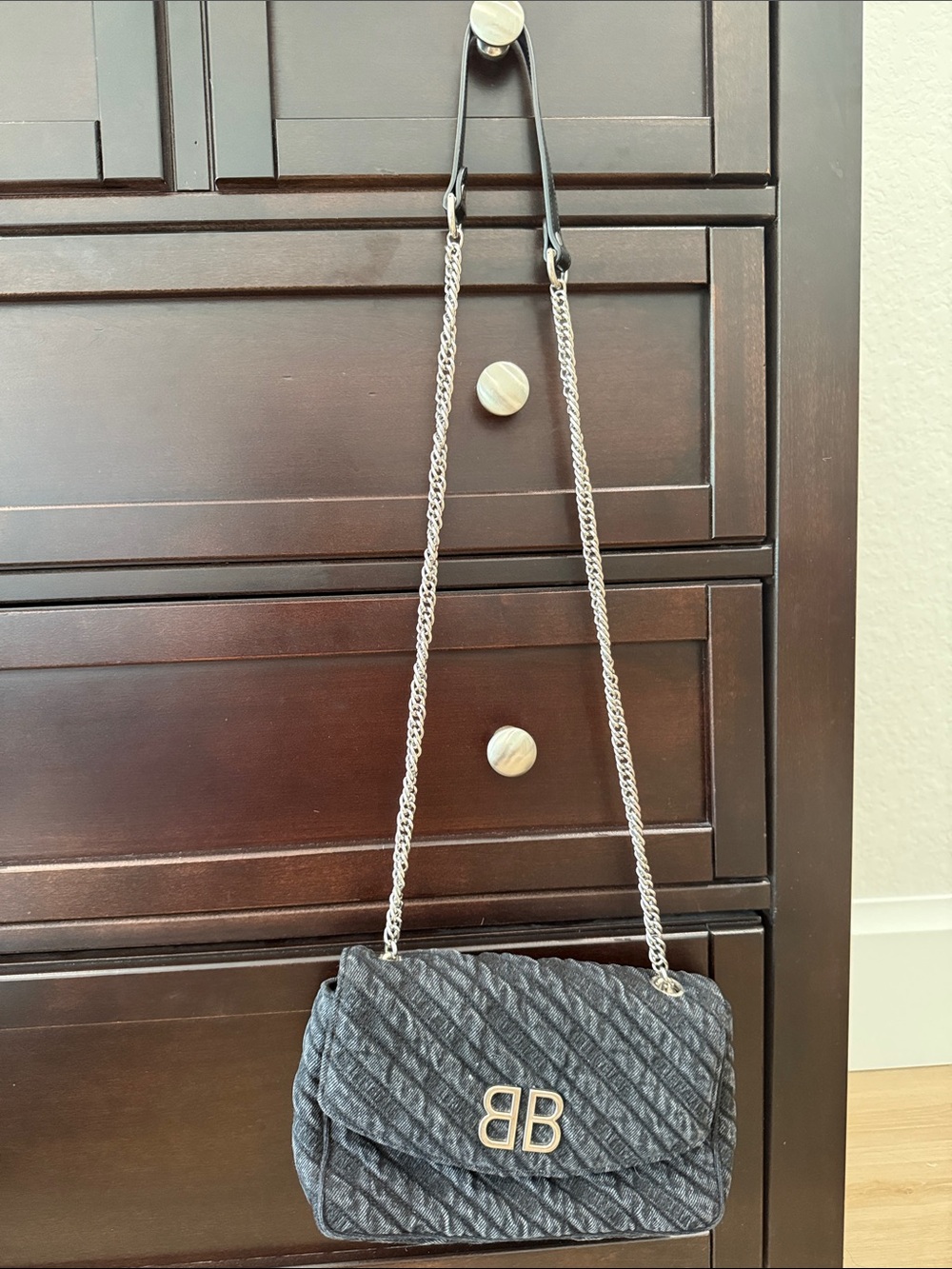 Balenciaga Quilted Black Chain Shoulder Bag with BB Logo